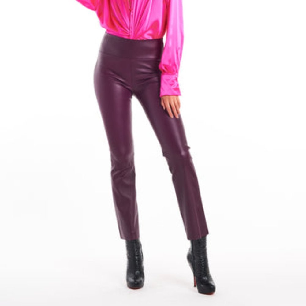 SPRWMN Lambskin Crop Flare Leggings in Magenta